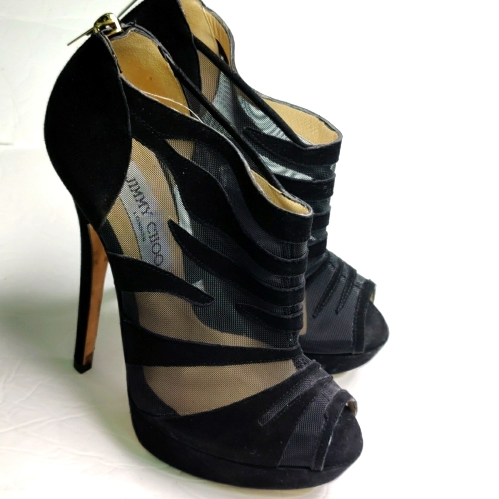 Jimmy Choo black suede mesh booties